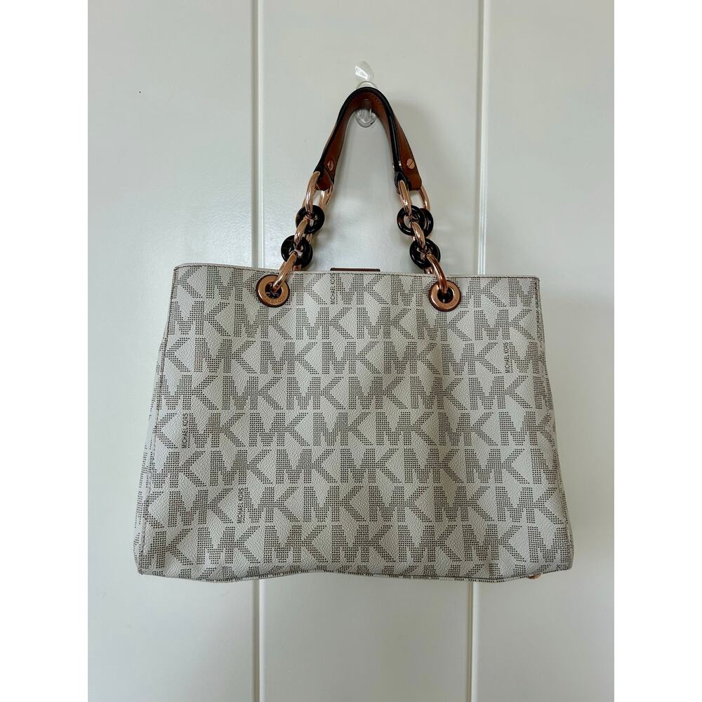Michael Kors Cynthia MK Signature Monogram Satchel Handbag - Picture 3 of 9